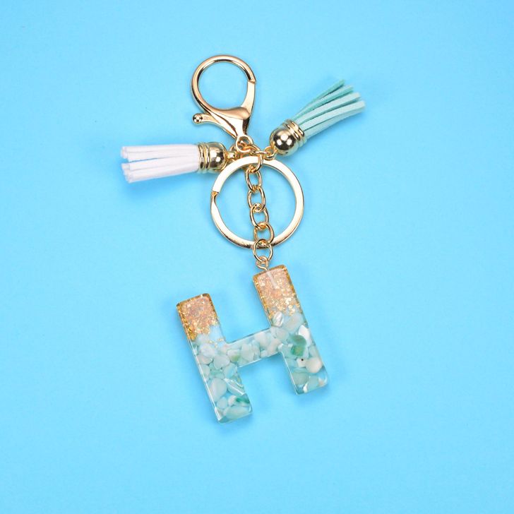 Alphabetic key chain tassel pendant stone gold foil resin key  #KC066