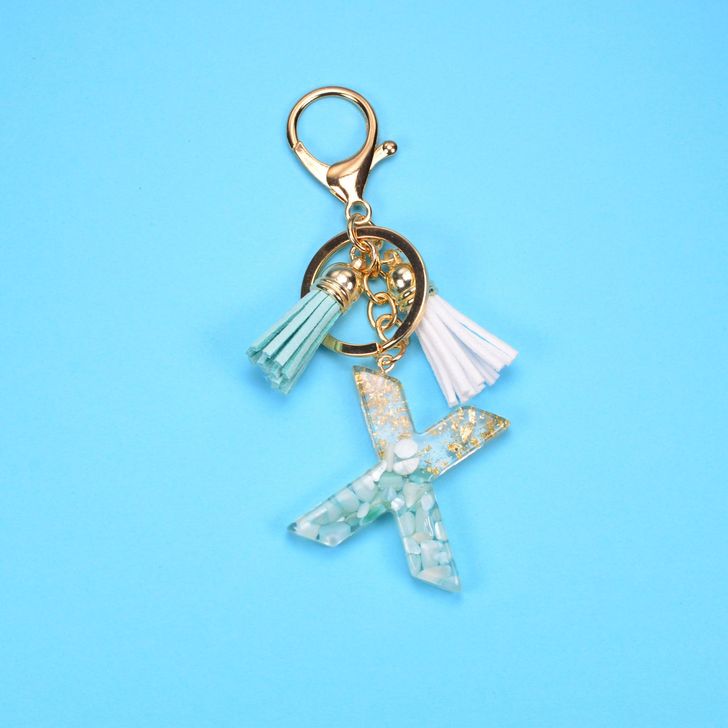 Alphabetic key chain tassel pendant stone gold foil resin key  #KC066