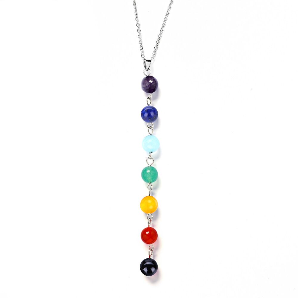 Colorful pendulum amethyst tiger eye stone necklace sweater chain #P029-P032