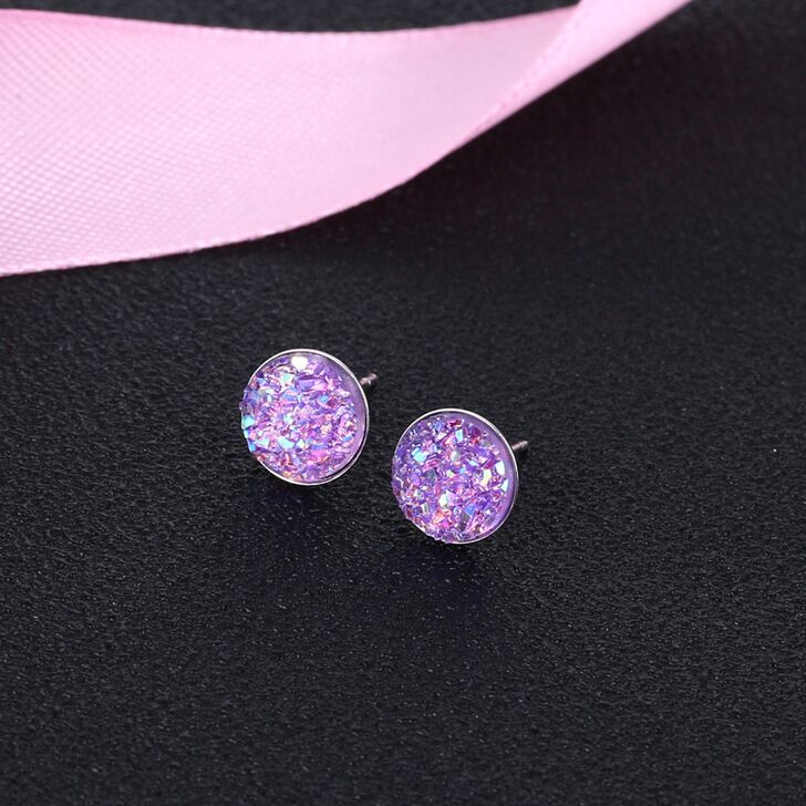 S925 sterling silver druzy earrings 8mm  #E028-E038