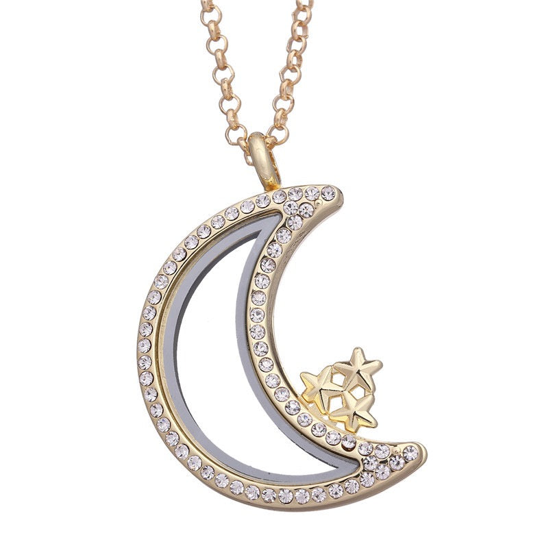 Moon star  floating locket necklace for charms and mini pearls  LN036-LN039