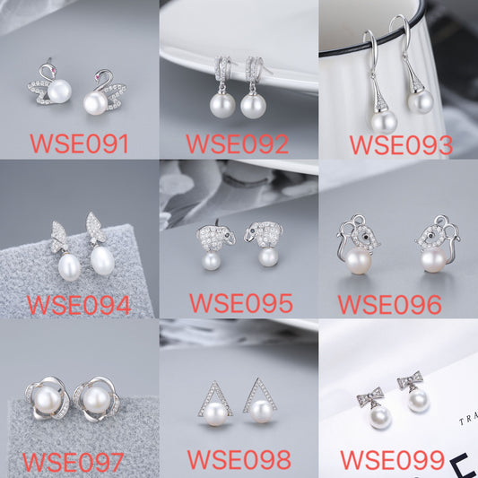 S925 sterling silver earring  setting (default no pearl)wse091-099