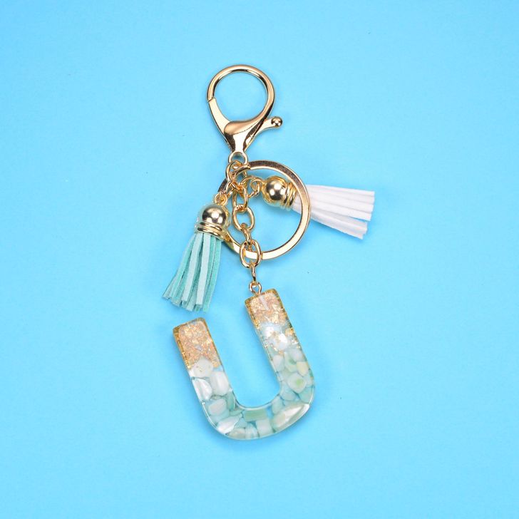 Alphabetic key chain tassel pendant stone gold foil resin key  #KC066