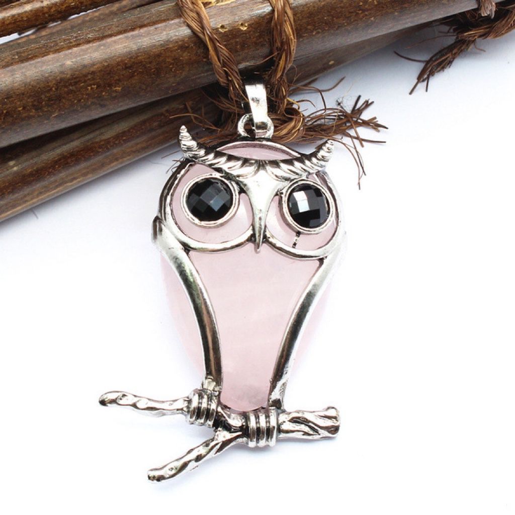 natural crystal stone pendant owl shape P025-P027