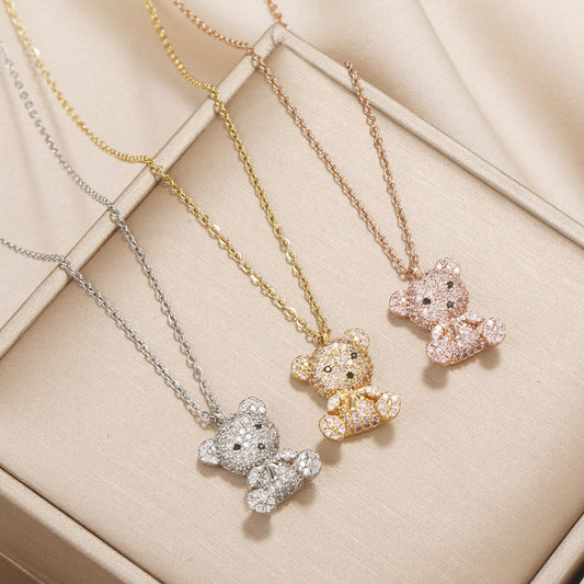 rhinestones bear necklace N070-N072