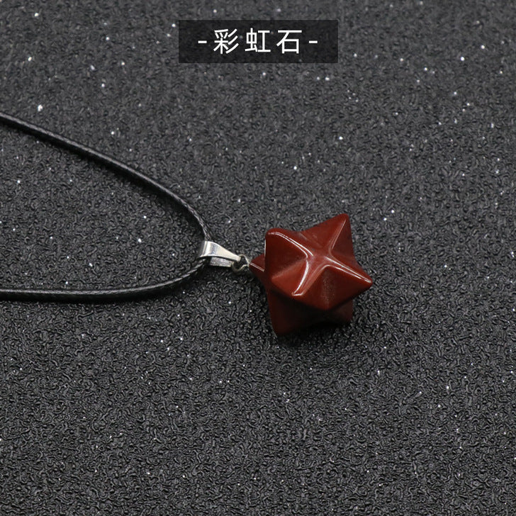 3D Hexagram pendant with leather chain necklace #N046-N054