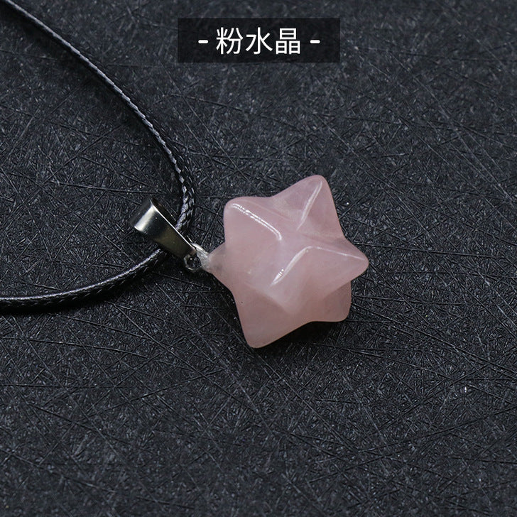 3D Hexagram pendant with leather chain necklace #N046-N054