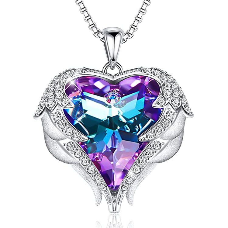 rainbow gem rhinestones zircon heart necklace N078-N081