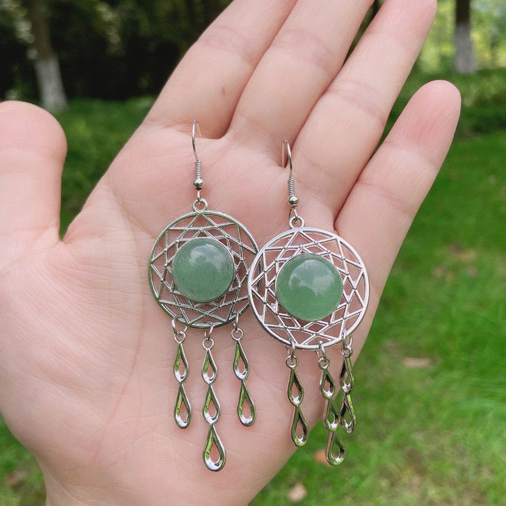 natural crystal agate   dreamcatcher drop earrings E098