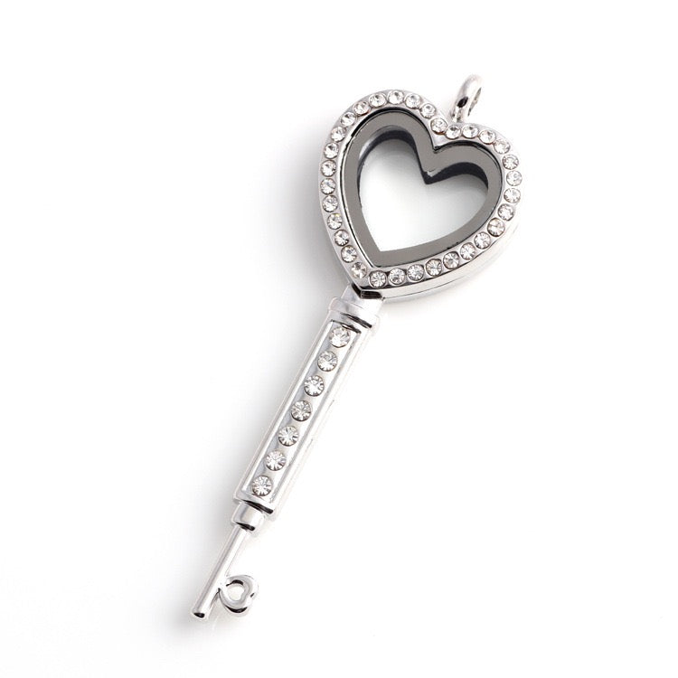 Heart-shaped key Perfume bottle  floating locket necklace for charms and mini pearls  LN044-LN047