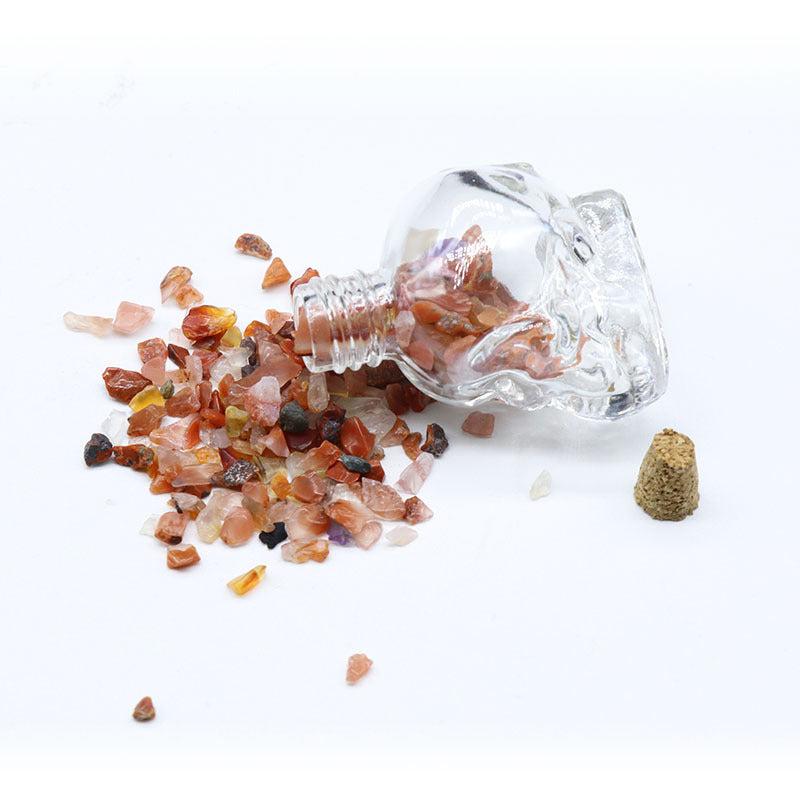 crystal stone chips in skull bottle decorations