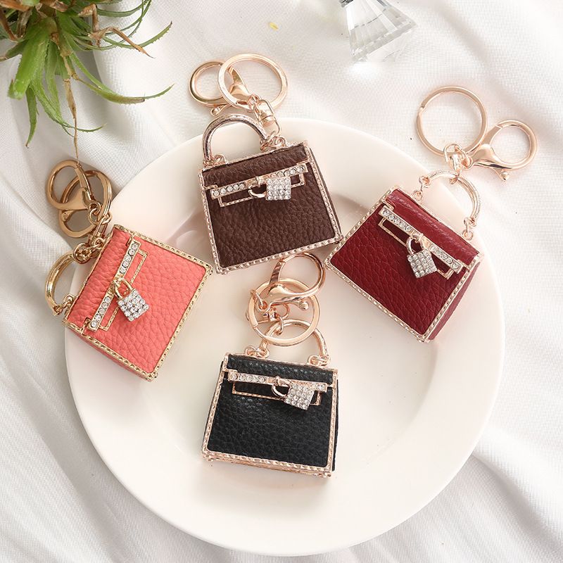 leather bag shape keychain with rhinestone  KC044-KC047