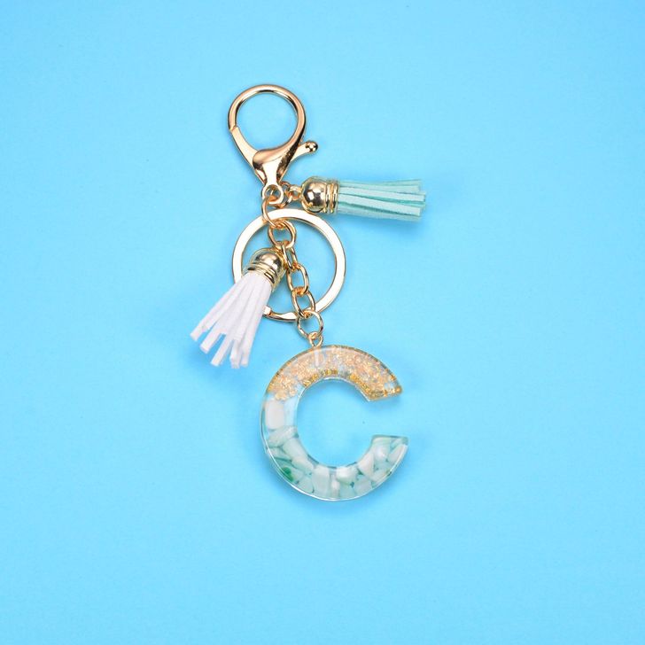 Alphabetic key chain tassel pendant stone gold foil resin key  #KC066