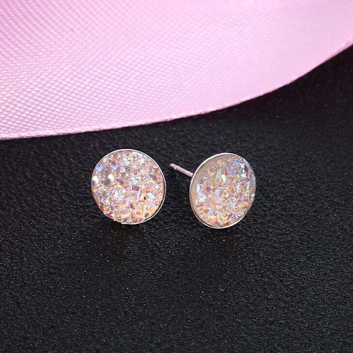 S925 sterling silver druzy earrings 8mm  #E028-E038