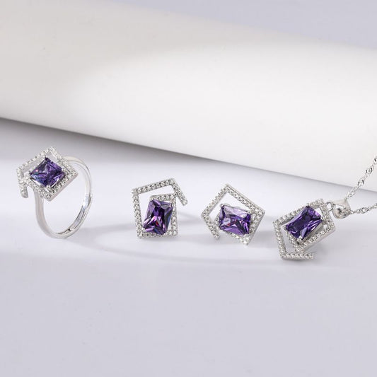 sterling silver S925 gem pendant+ring+earrings set  #SGS048-SGS049