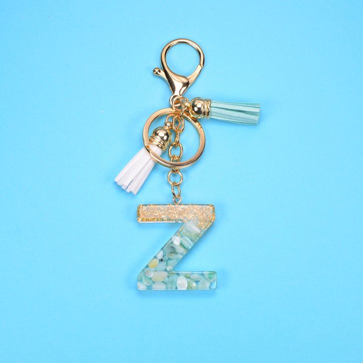 Alphabetic key chain tassel pendant stone gold foil resin key  #KC066