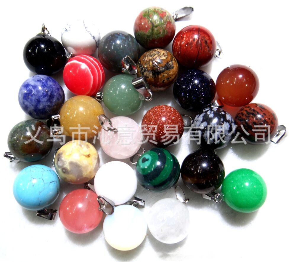 natural crystal agate round stone pendant