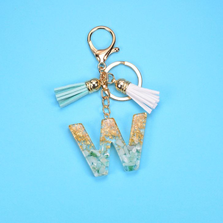 Alphabetic key chain tassel pendant stone gold foil resin key  #KC066