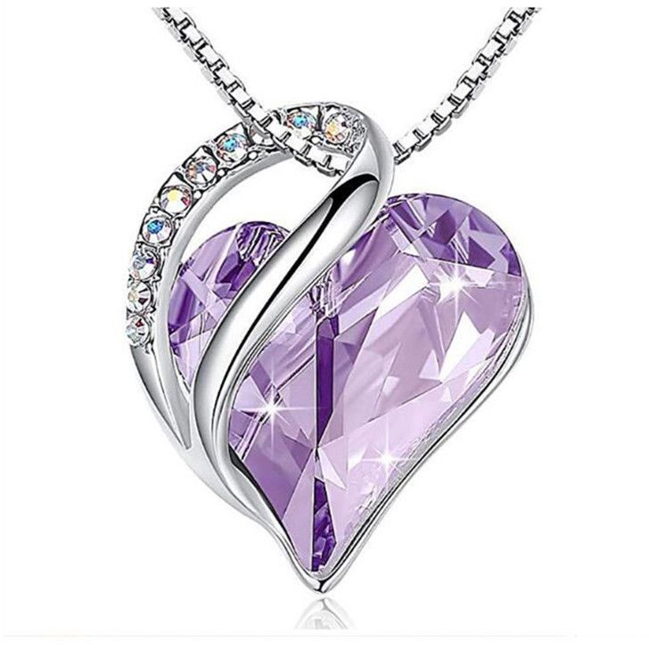 rainbow gem rhinestones zircon heart necklace N075-N078