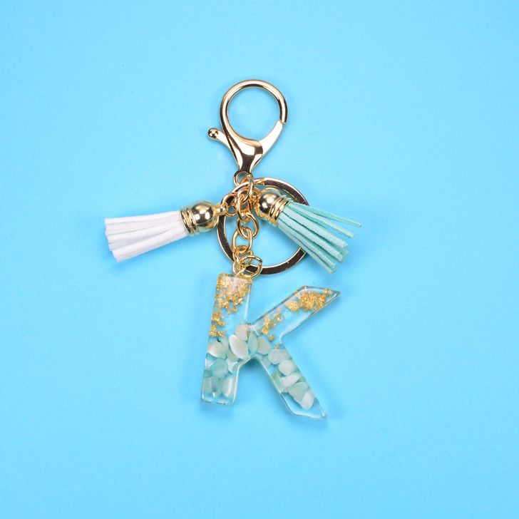 Alphabetic key chain tassel pendant stone gold foil resin key  #KC066