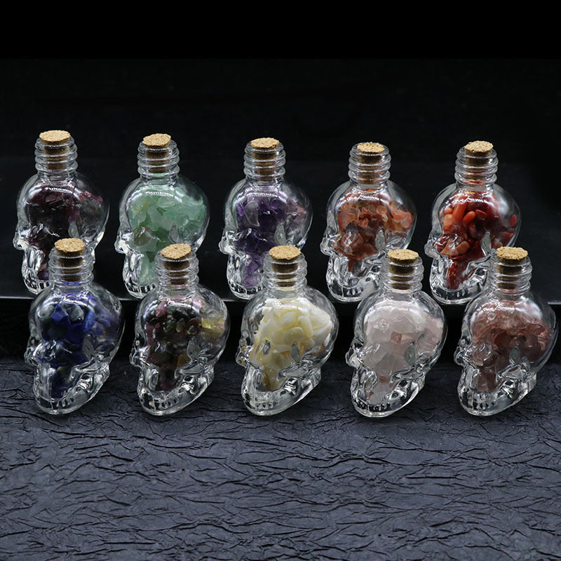 crystal stone chips in skull bottle decorations