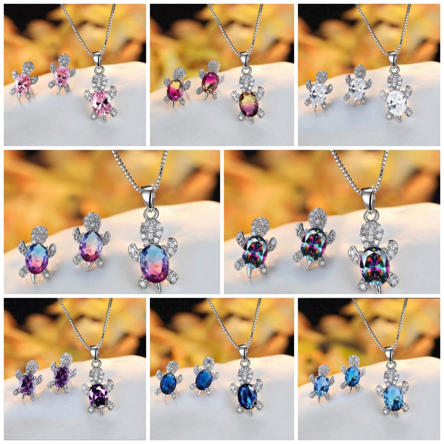 zircon turtle necklace+earring jewelry set JS009-JS016