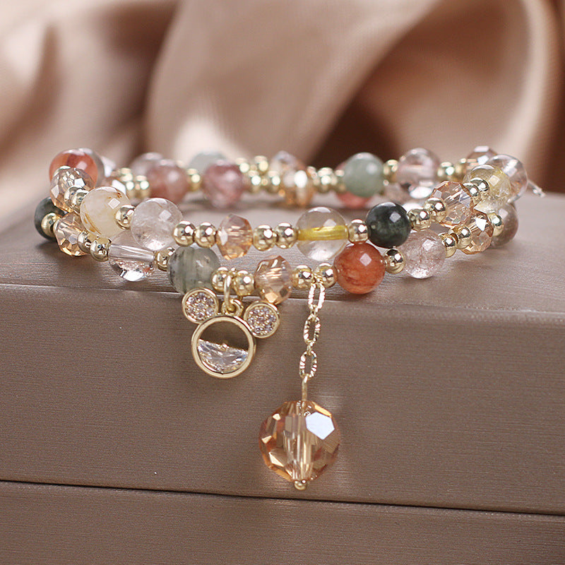 natural crystal stone bracelet with Micky charms #B028-B031