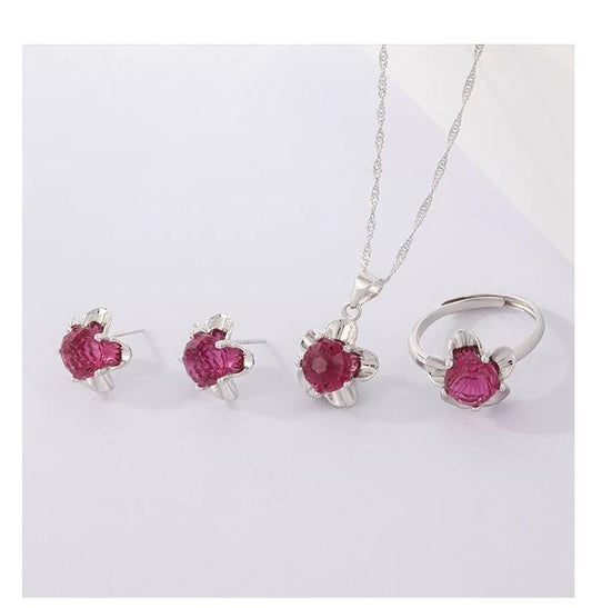 sterling silver S925 gem pendant+ring+earrings set  #SGS041-SGS044