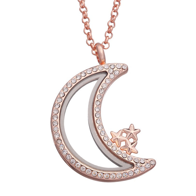 Moon star  floating locket necklace for charms and mini pearls  LN036-LN039