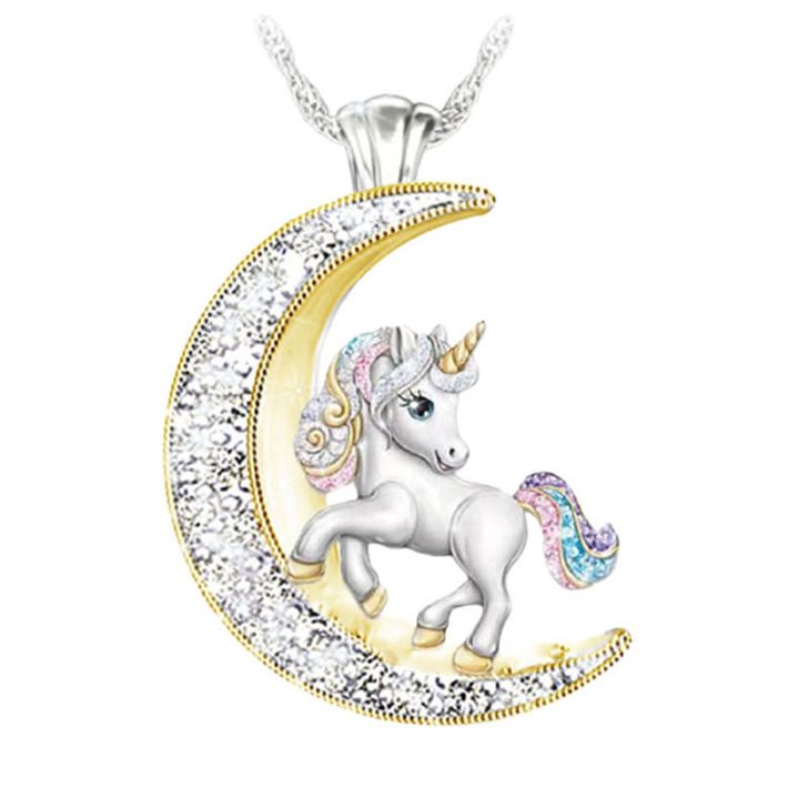 rainbow gem rhinestones zircon unicorn necklace N085-N093