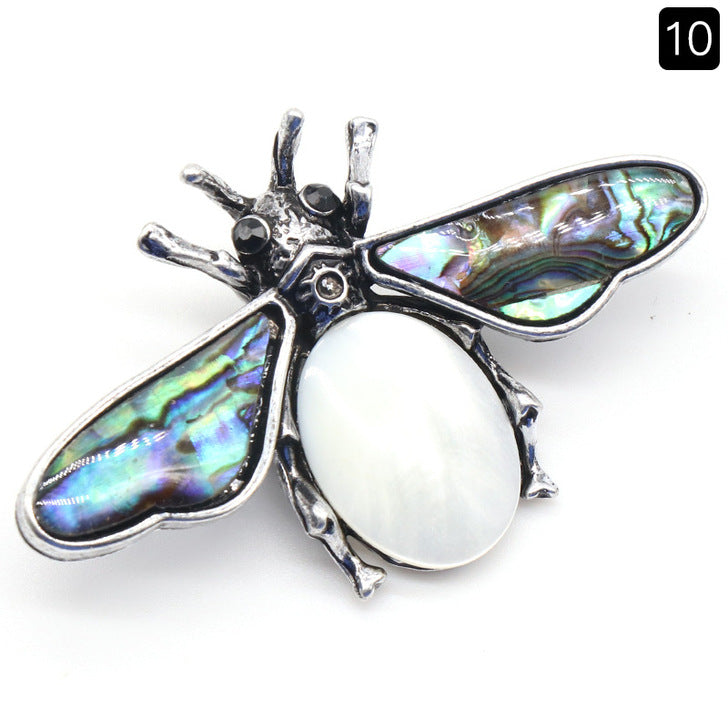 crystal agate stone bee with Abalone shell pendant and brooch 2 in 1   #P021