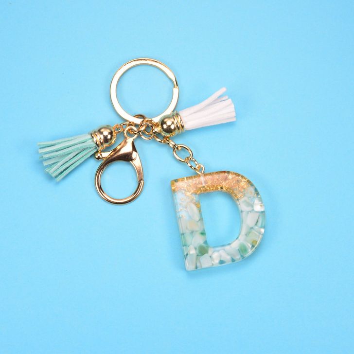 Alphabetic key chain tassel pendant stone gold foil resin key  #KC066