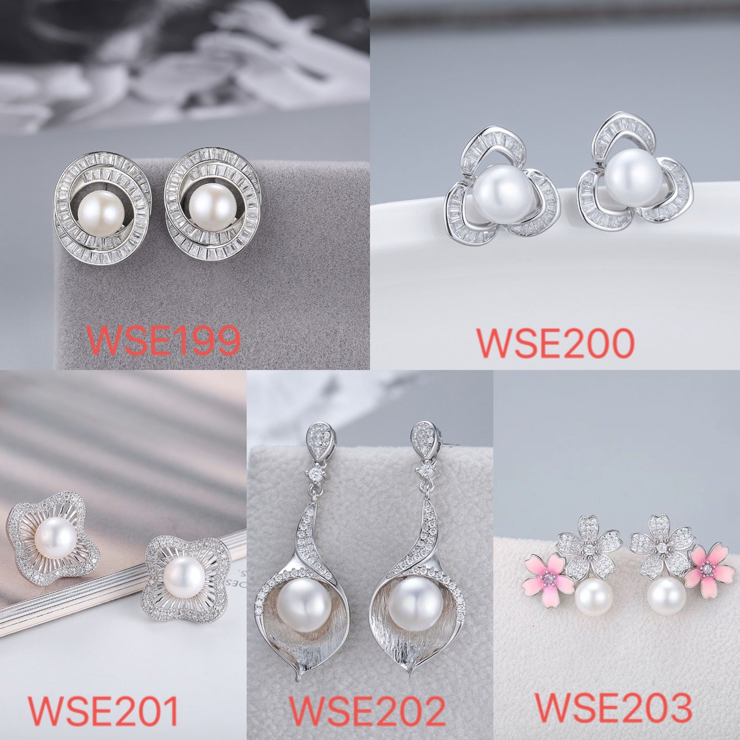 S925 sterling silver earring  setting (default no pearl) wse199-203