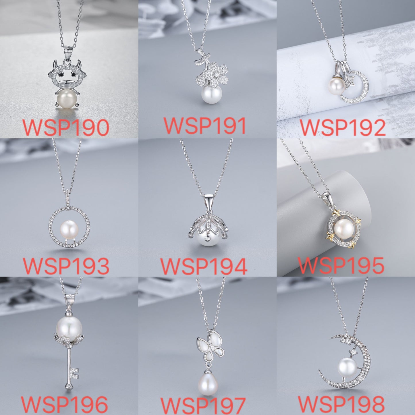 S925 sterling silver pearl pendant setting (default no pearl) wsp190-198