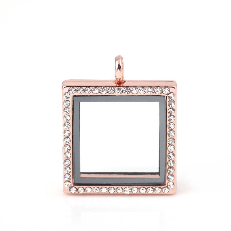 Square  floating locket necklace for charms and mini pearls  LN048-LN052