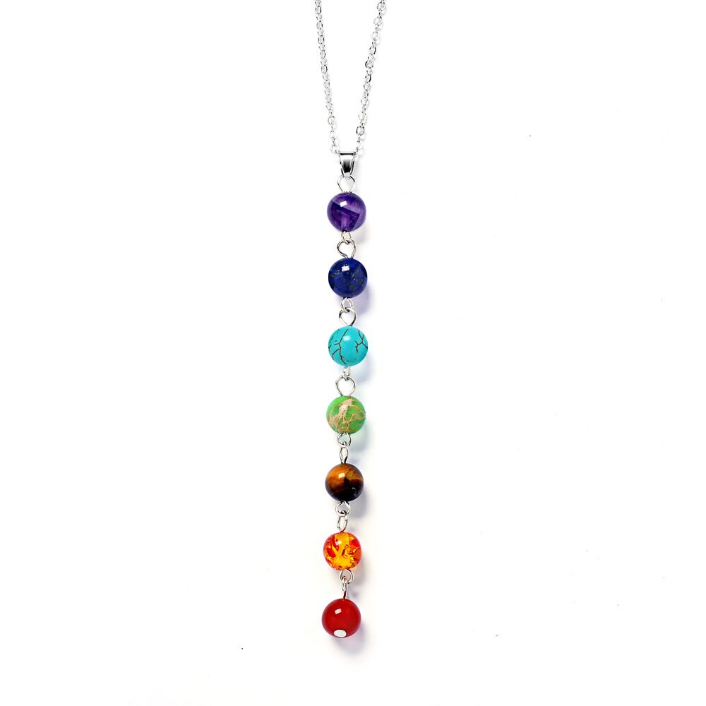 Colorful pendulum amethyst tiger eye stone necklace sweater chain #P029-P032