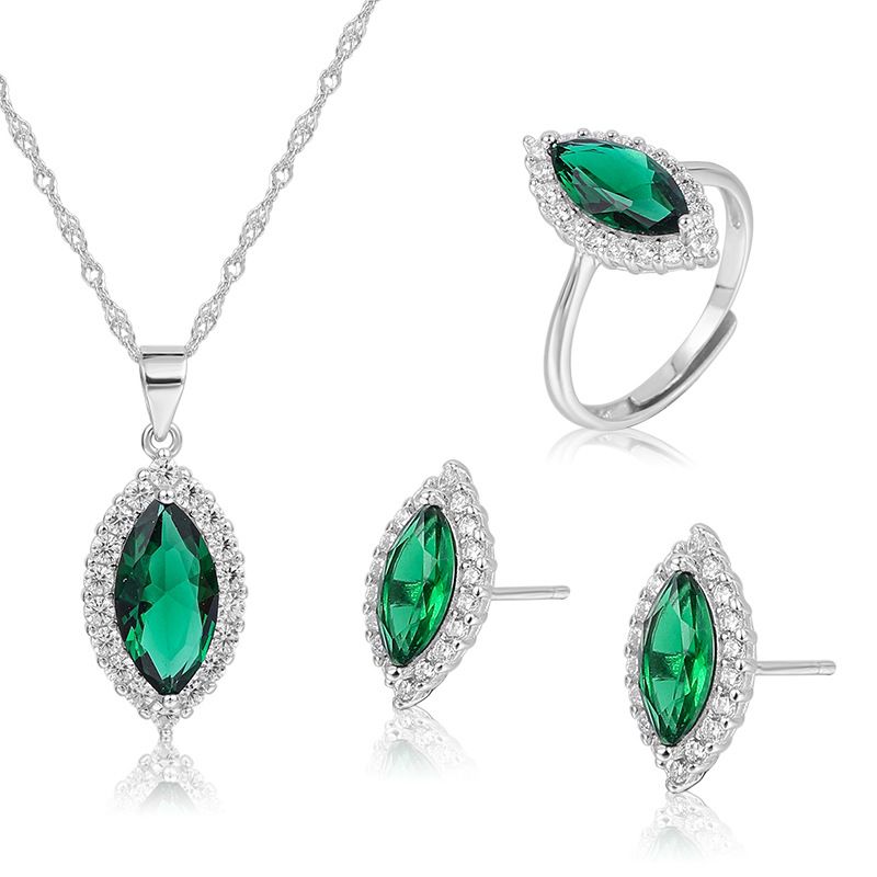 sterling silver S925 gem pendant+ring+earrings set  #SGS056-SGS057