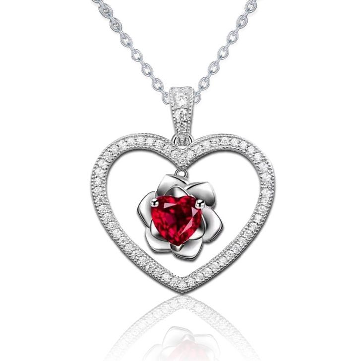 rainbow gem rhinestones zircon heart necklace N020