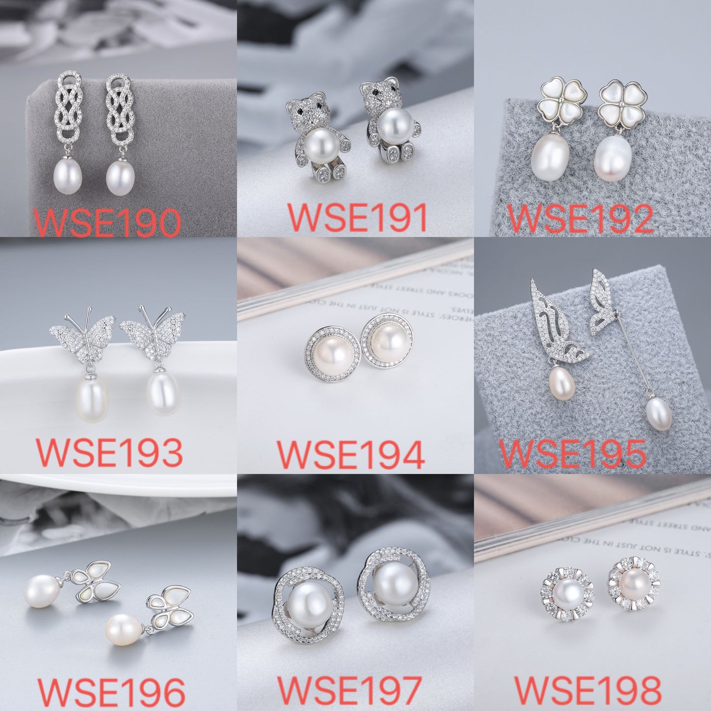 S925 sterling silver earring setting (default no pearl) wse190-198