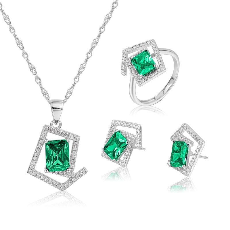 sterling silver S925 gem pendant+ring+earrings set  #SGS048-SGS049