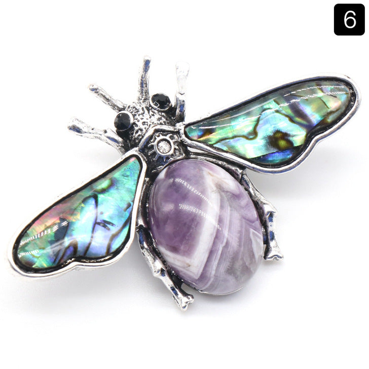 crystal agate stone bee with Abalone shell pendant and brooch 2 in 1   #P021