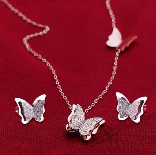 fashion  butterfly necklace and earrings set #JS039-JS040