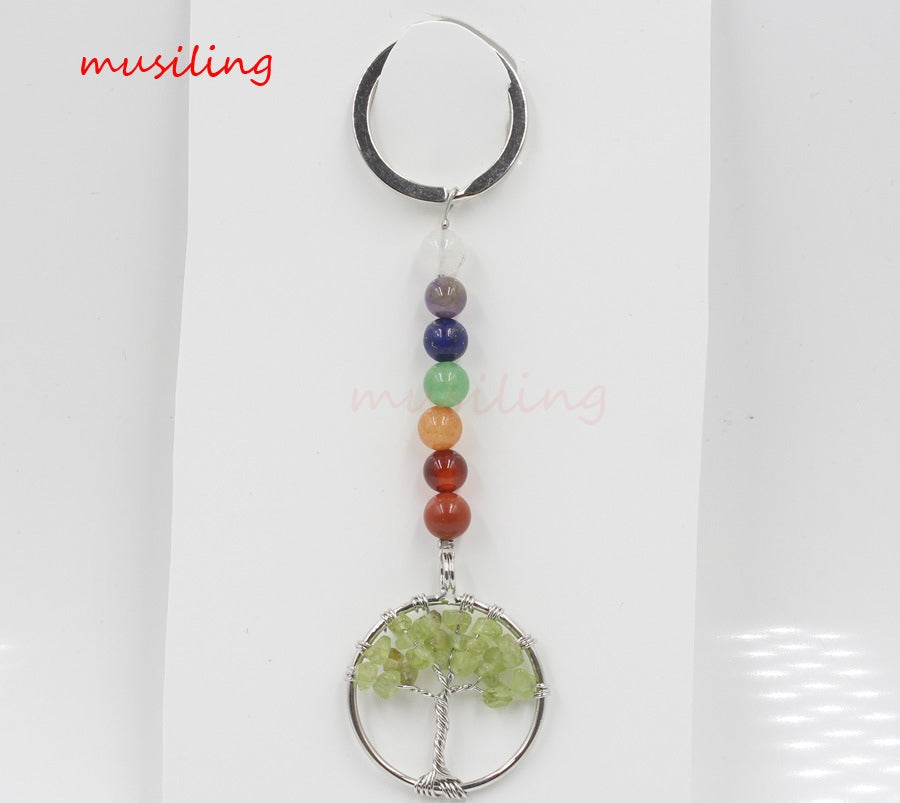 natural crystal chips lifetree keychain KC089