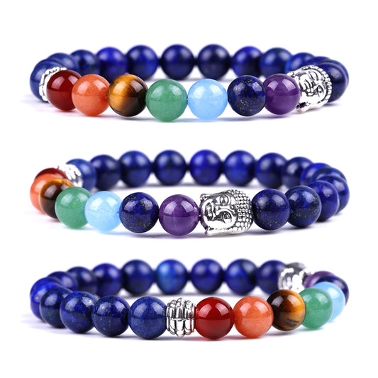 Lapis Lazuli Red Agate Amethyst Colorful Bracelet Buddha Head Bead String Bracelet #B109-B119