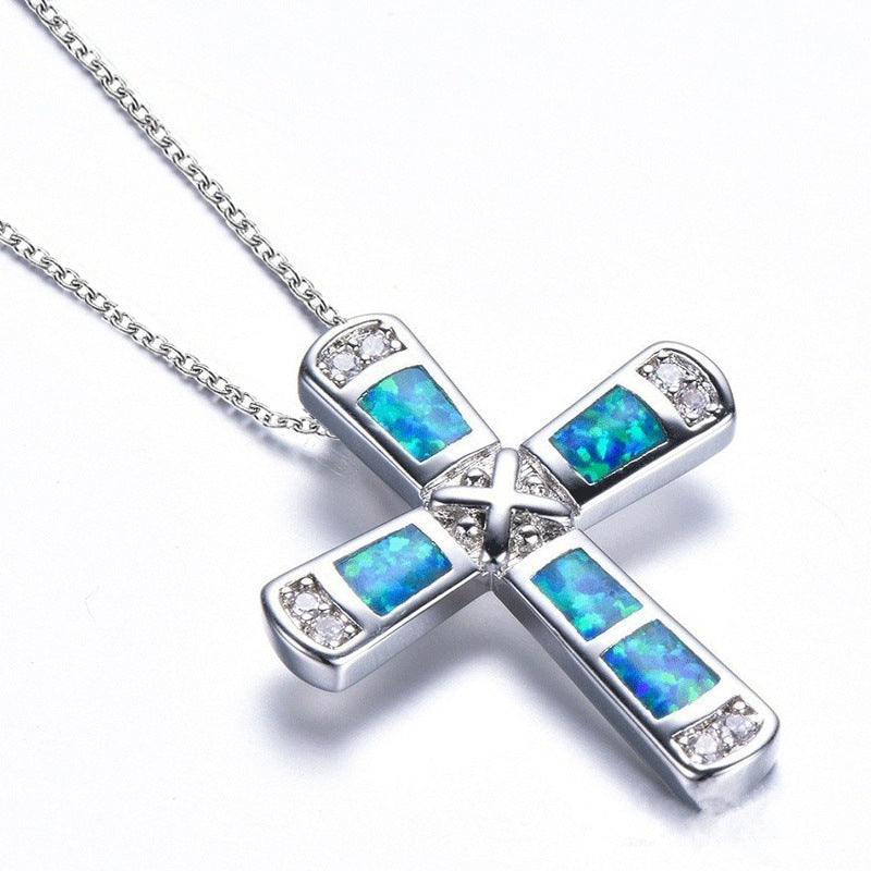 Fashion cross opal necklace N146