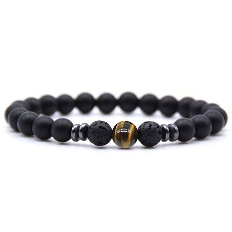 Frosted Black  tiger eye Painted stone Volcanic Stone Amber Stone Bracelet #B163-B181