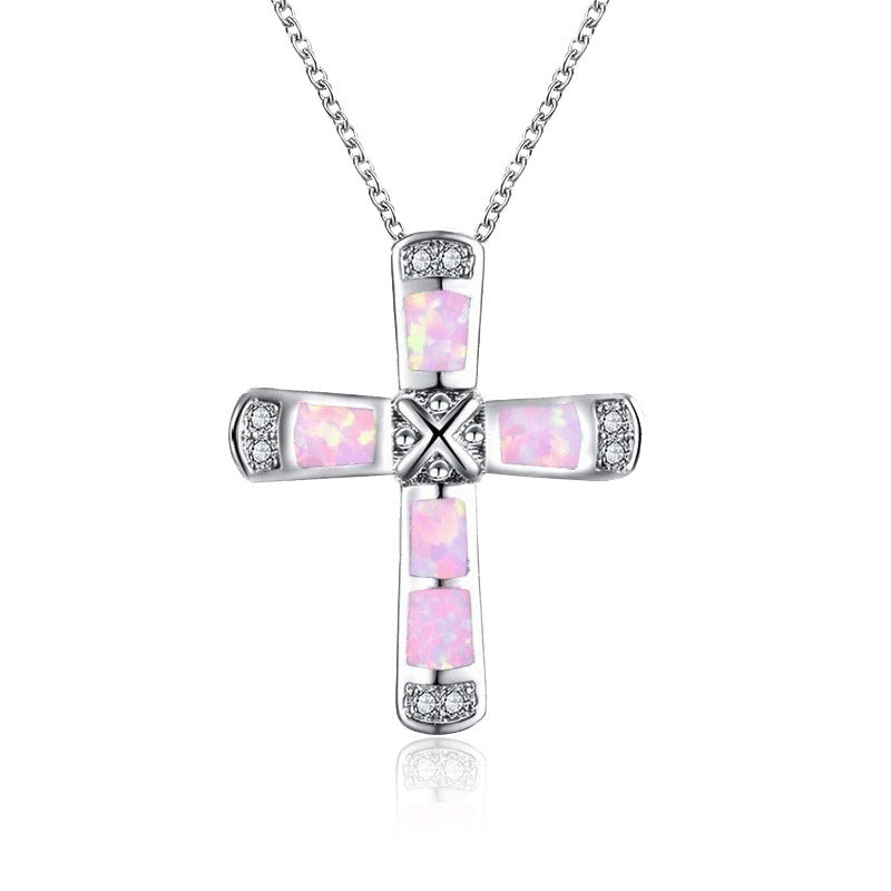 Fashion cross opal necklace N146