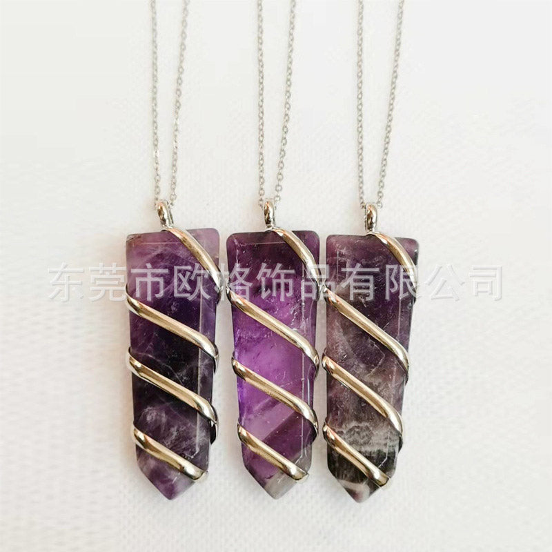 Natural crystal stone sword-shaped handmade pendant #P033-P038