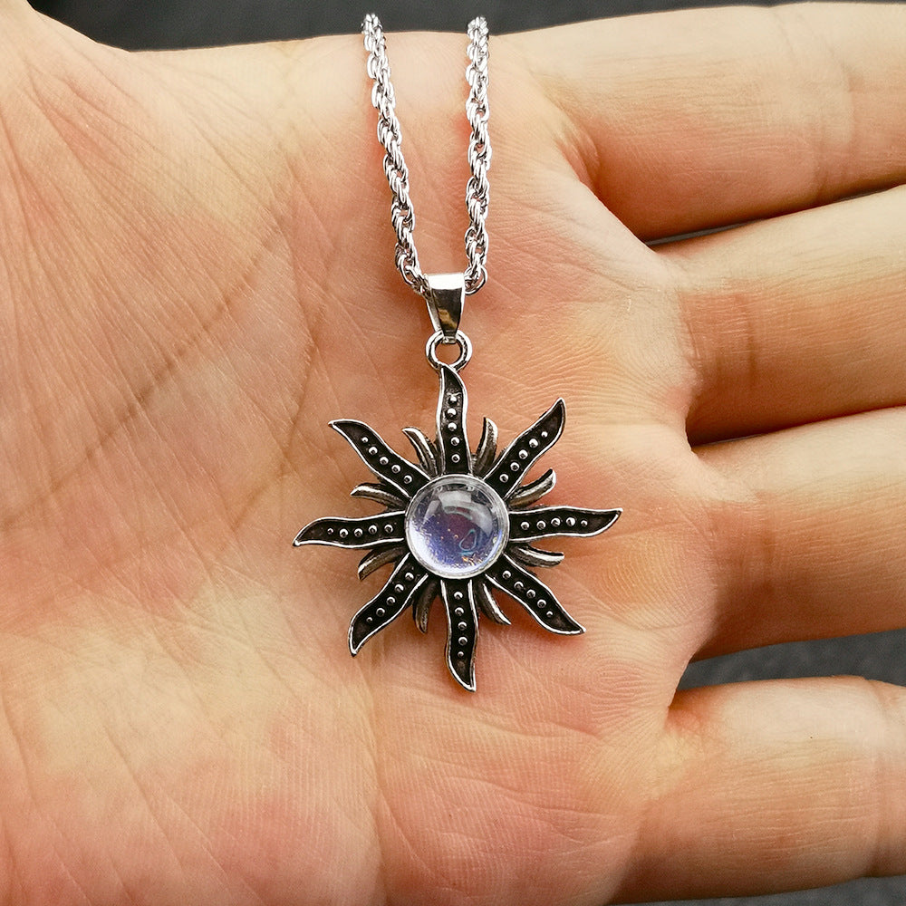 Moonstone sunflower pendant necklace N116