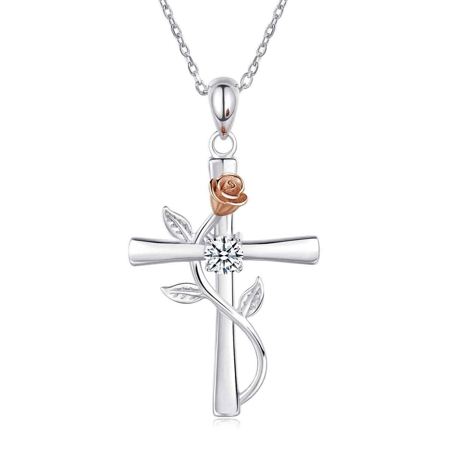 Cross rose necklace N127